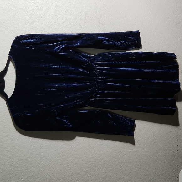 H&M Dress Womens Size 0 Blue Long sleeve New elastic waist Velvetine - Picture 3 of 9